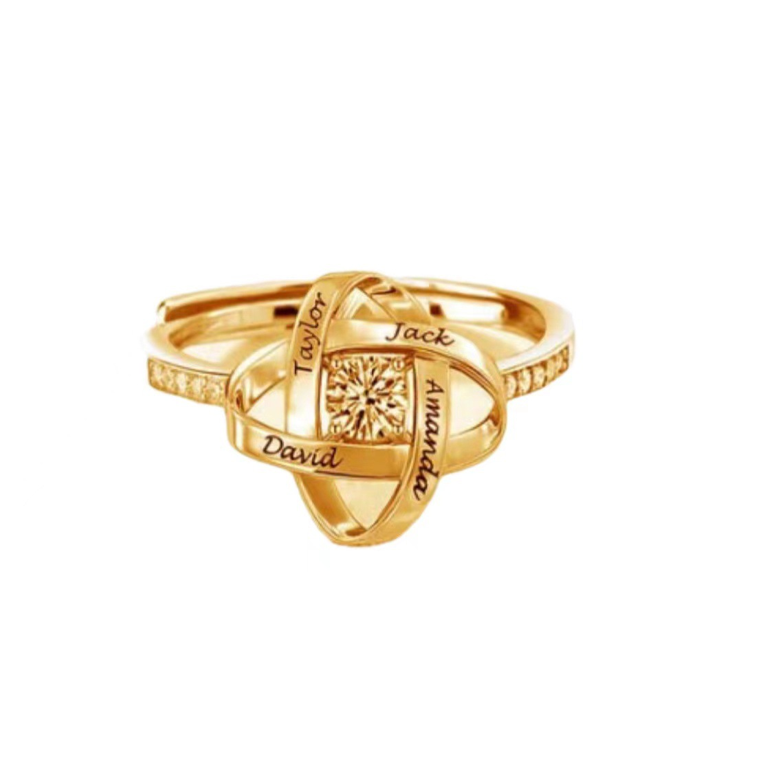 Personalized Clover Ring Custom Engravable 4 Names Copper Open Band for Gift-larkway tradelink