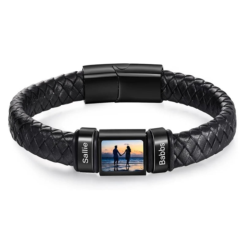 Customized Leather Bracelet Stainless Steel  Engraving Photo and Text  Personalized  Accessories Gifts-larkway tradelink