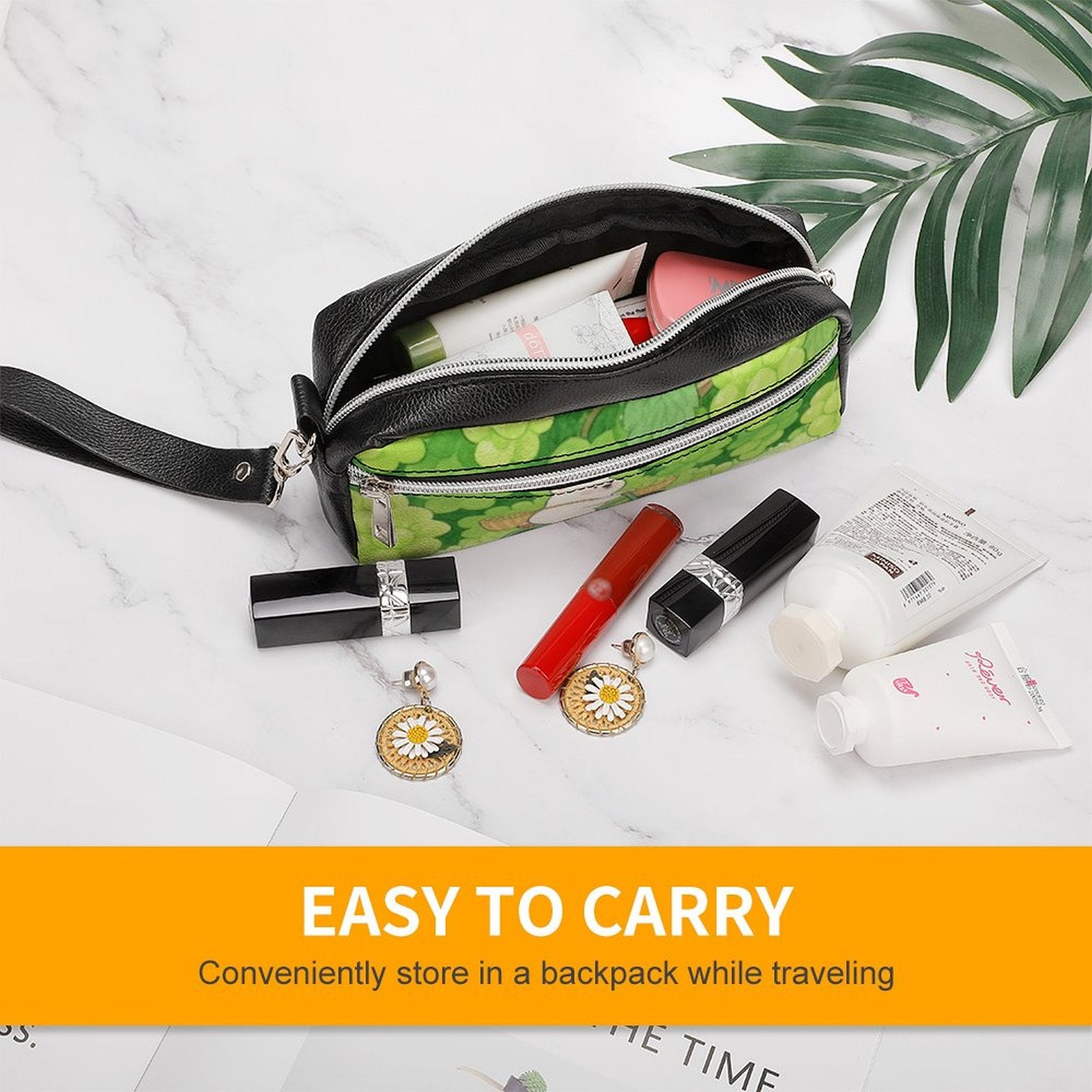 Custom Leather Pencil Case Personalized PIcture Makeup Bag with Large Capacity 20x10x5.5cm-larkway tradelink