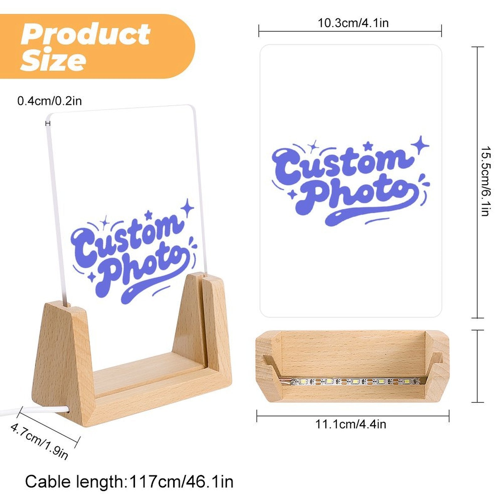 Custom Photo Acrylic Night Light Wood Base Color Changing Personalized Gift-larkway tradelink