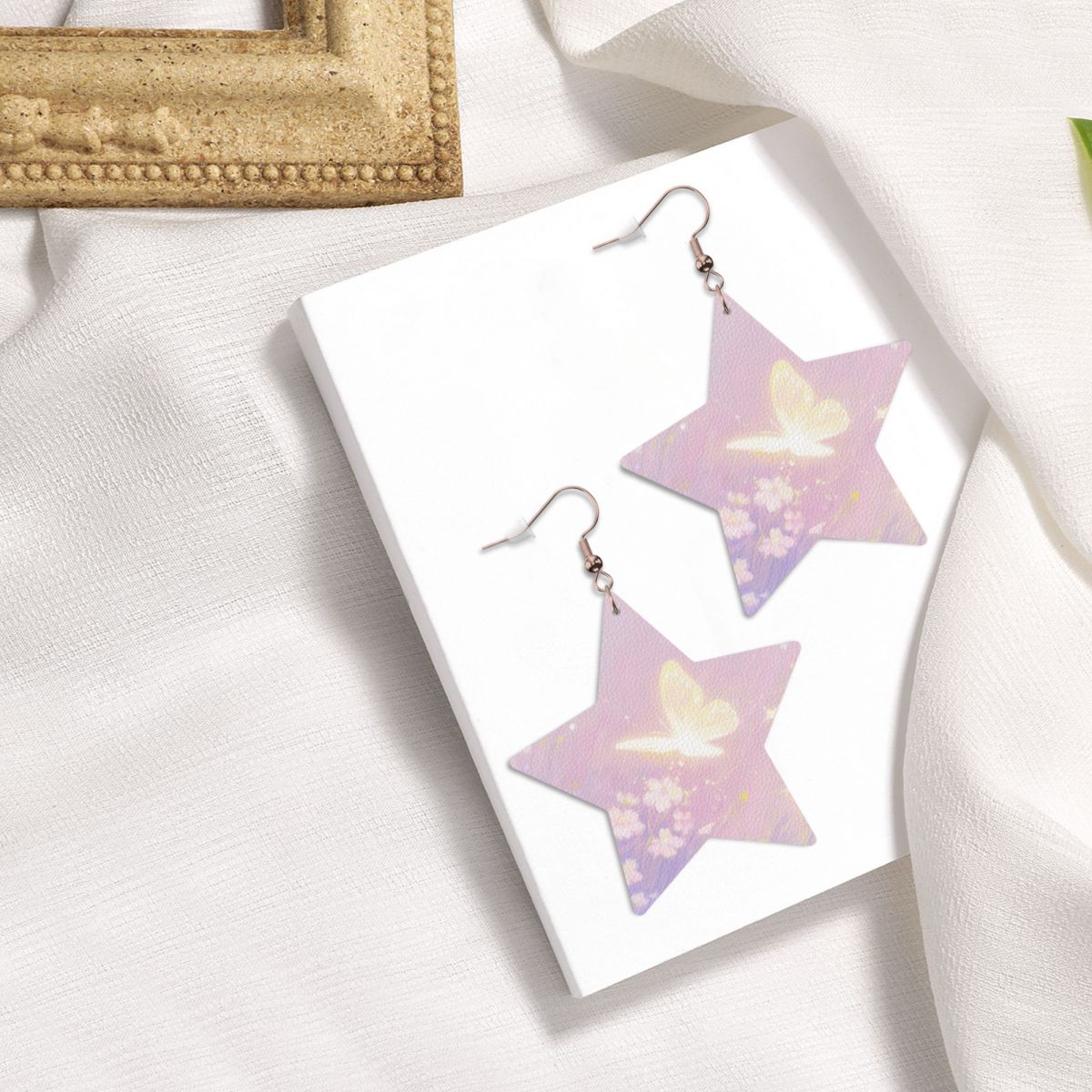 Custom Leather Star Earrings Personalized Picture Studs-larkway tradelink