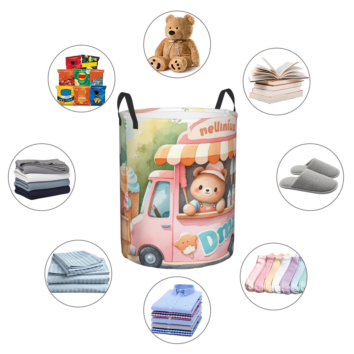 Custom Photo Round Laundry Hamper Waterproof Oxford Fabric-larkway tradelink