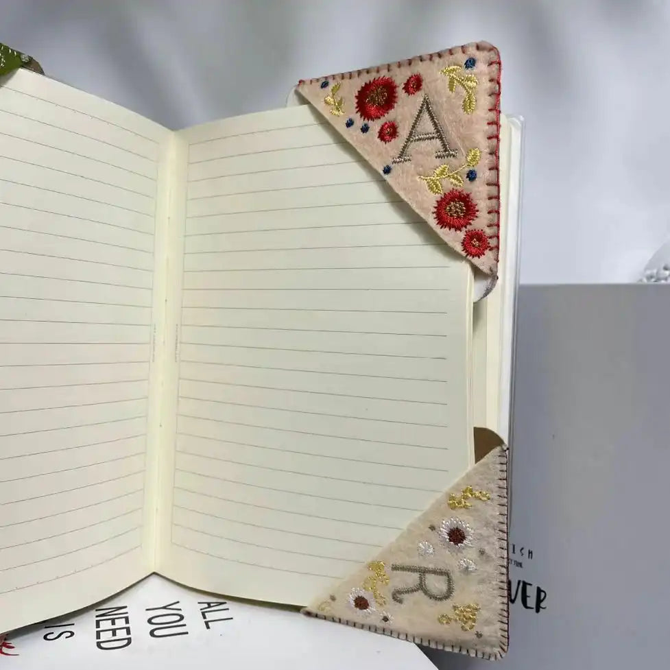 Personalized Embroidered Book Triangle Felt Corner Bookmark Custom One Letter Four Seasons Styles-larkway tradelink