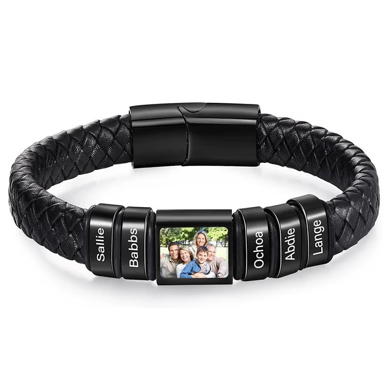 Customized Leather Bracelet Stainless Steel  Engraving Photo and Text  Personalized  Accessories Gifts-larkway tradelink