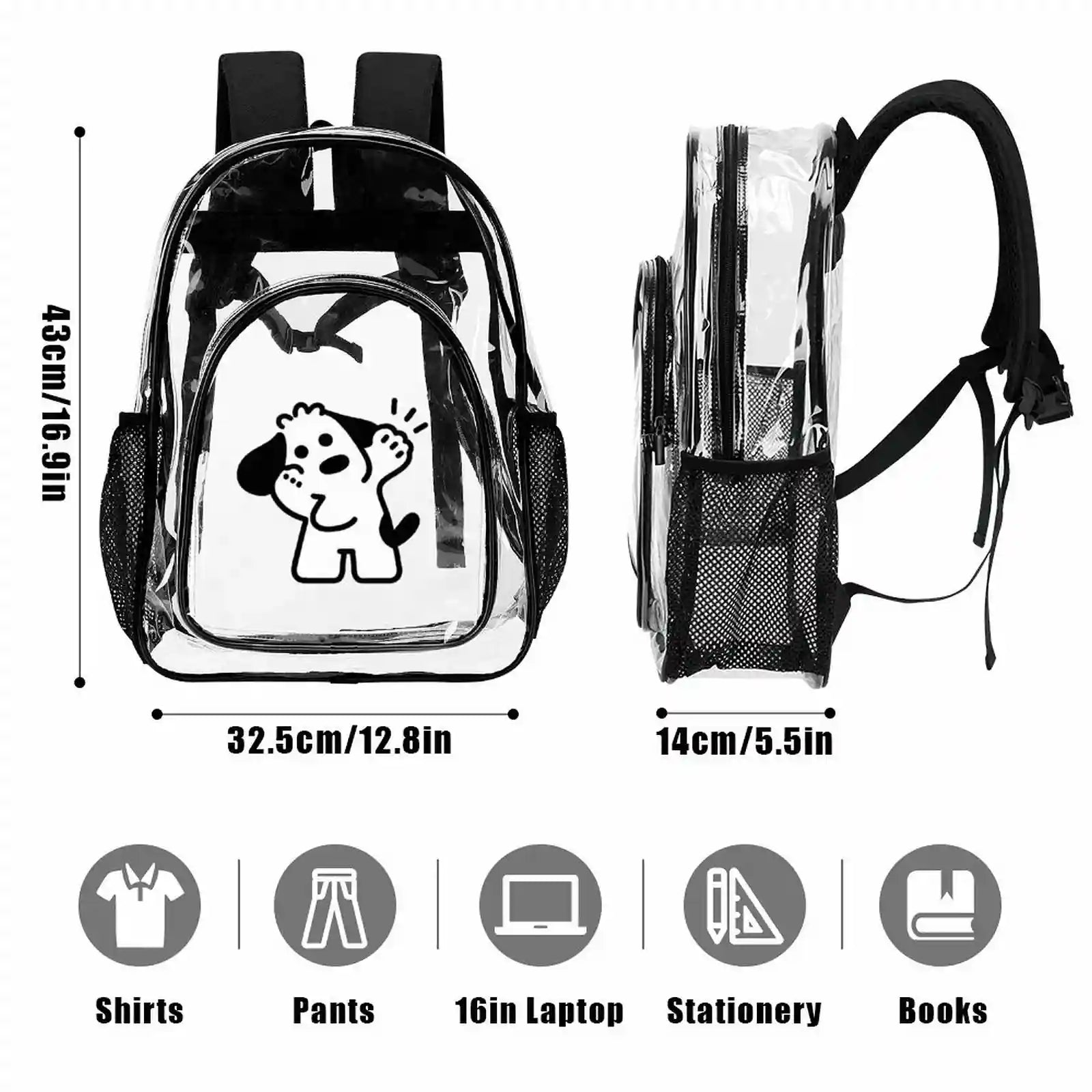 Custom Transparent PVC Backpack Personalized Waterproof Bag 43x32.5cm-larkway tradelink