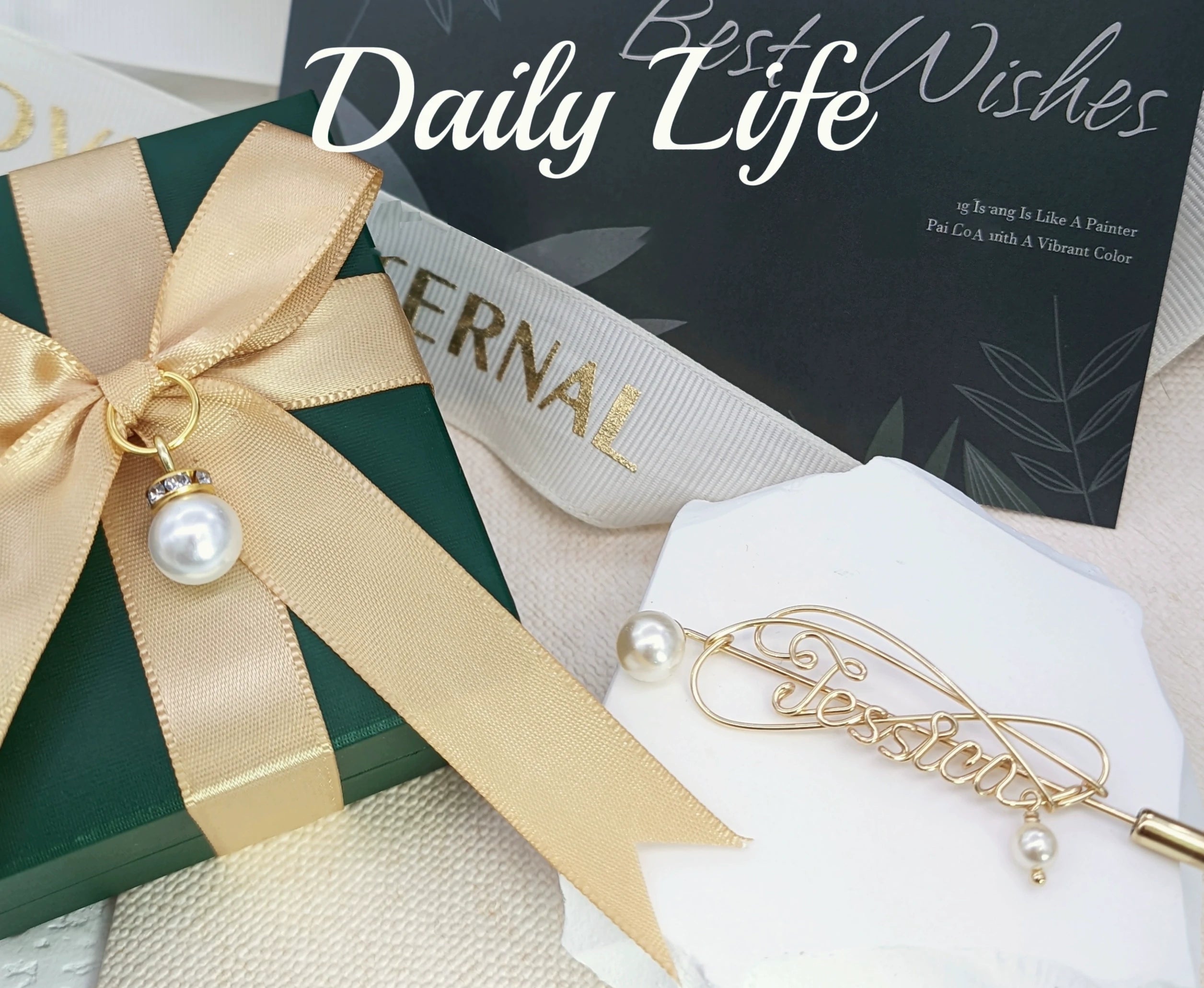 Custom gold clad Pearl Pin Personalized Letter Name Stylized Design Gift 6.6cm Length-larkway tradelink