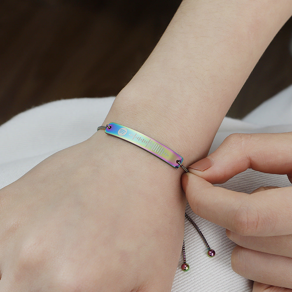 Personalized Stainless Steel Bracelet Customized Engraved Scannable Music Code Gift-larkway tradelink