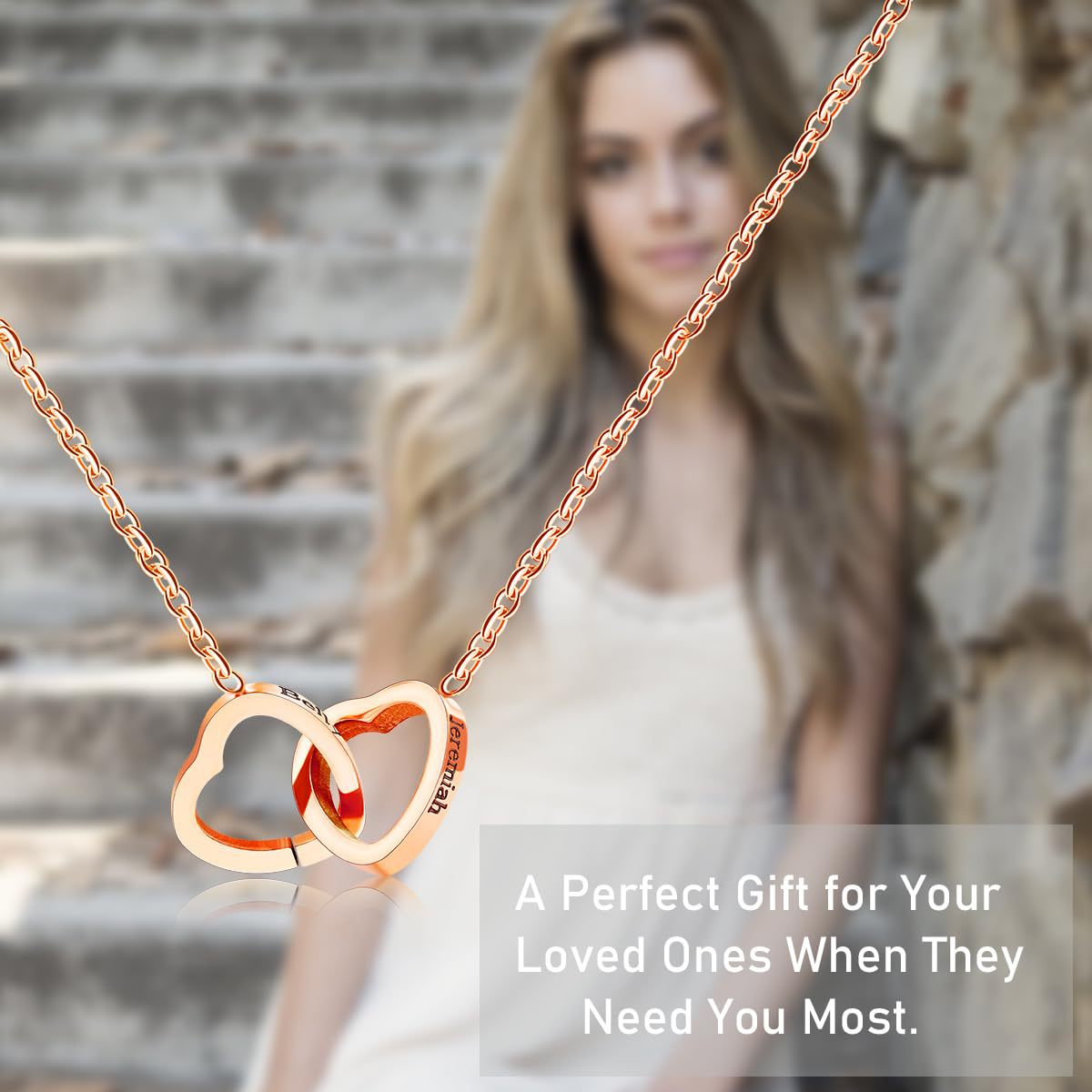 Personalized Titamium Steel Double Heart Shaped Necklace Engraving Text Customized Gift-larkway tradelink