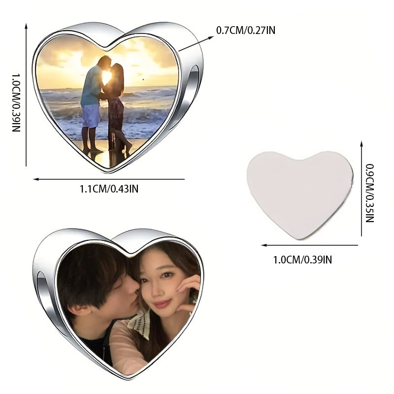 Personalized Silver Plated Heart Shaped Bracelet Custom Heat Transfer Photo For Couple-larkway tradelink