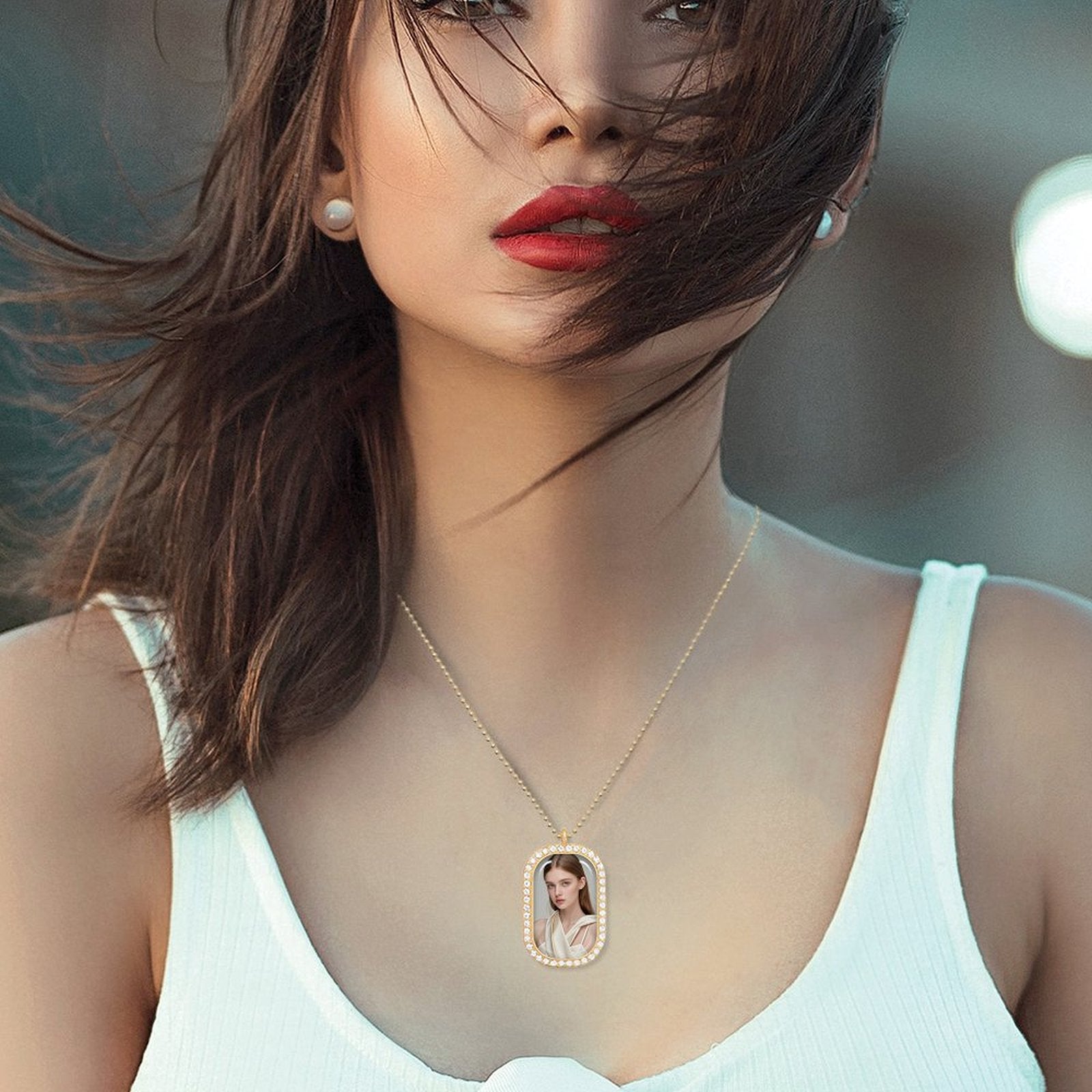 Custom Photo White Diamond Necklace Personalized Gift for Her-larkway tradelink