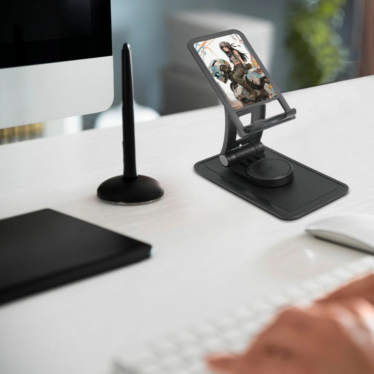 Custom Square Bottom Rotating Cell Phone Holder Personalized Picture Holder With Charging Port Adjustable Angle-larkway tradelink