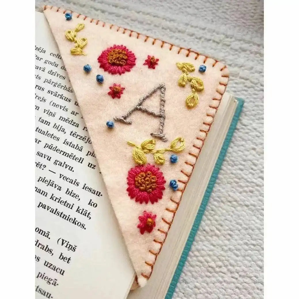 Personalized Embroidered Book Triangle Felt Corner Bookmark Custom One Letter Four Seasons Styles-larkway tradelink