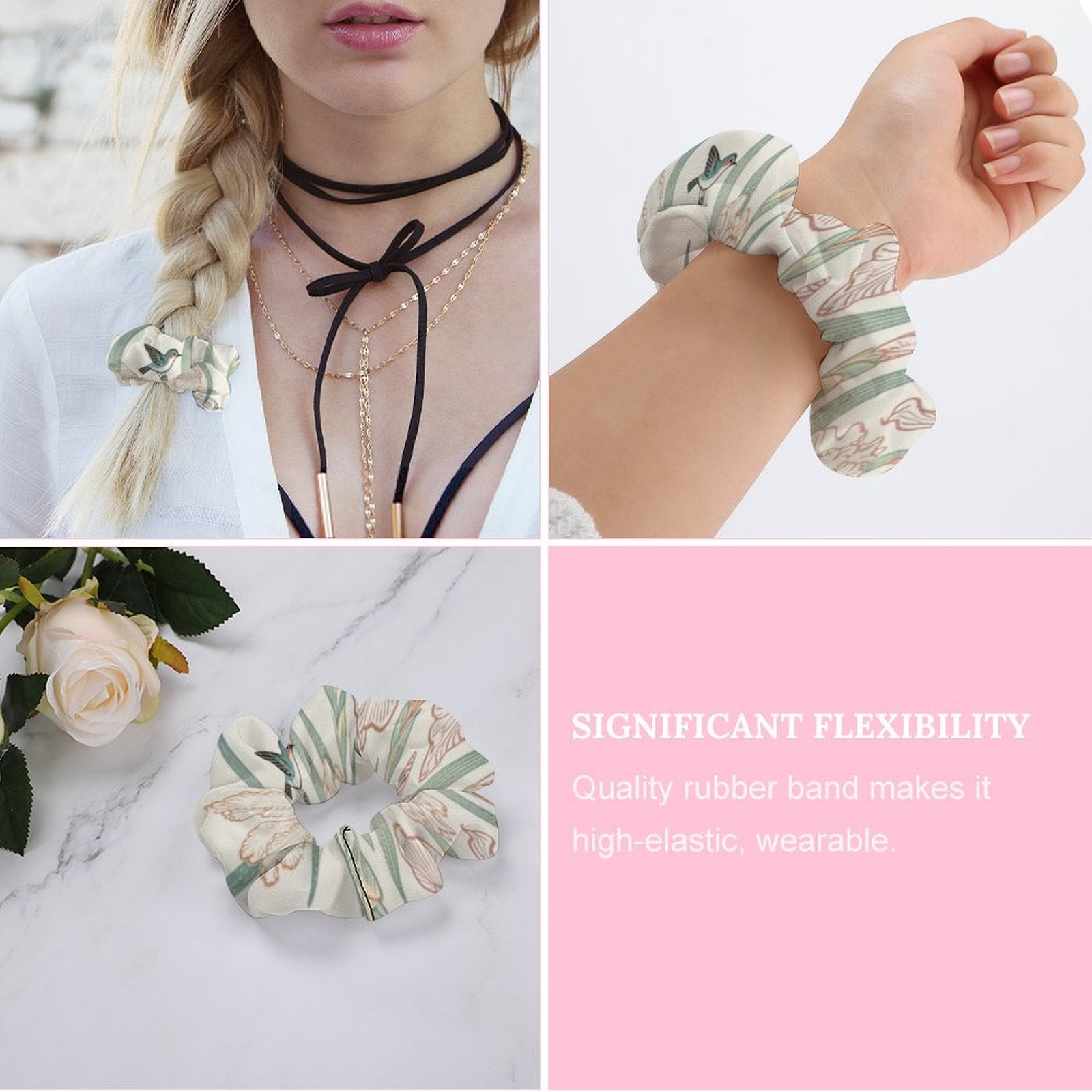 Personalized Picture Ruffled Hair Bands Custom Hair Tie Blooming Circle-larkway tradelink