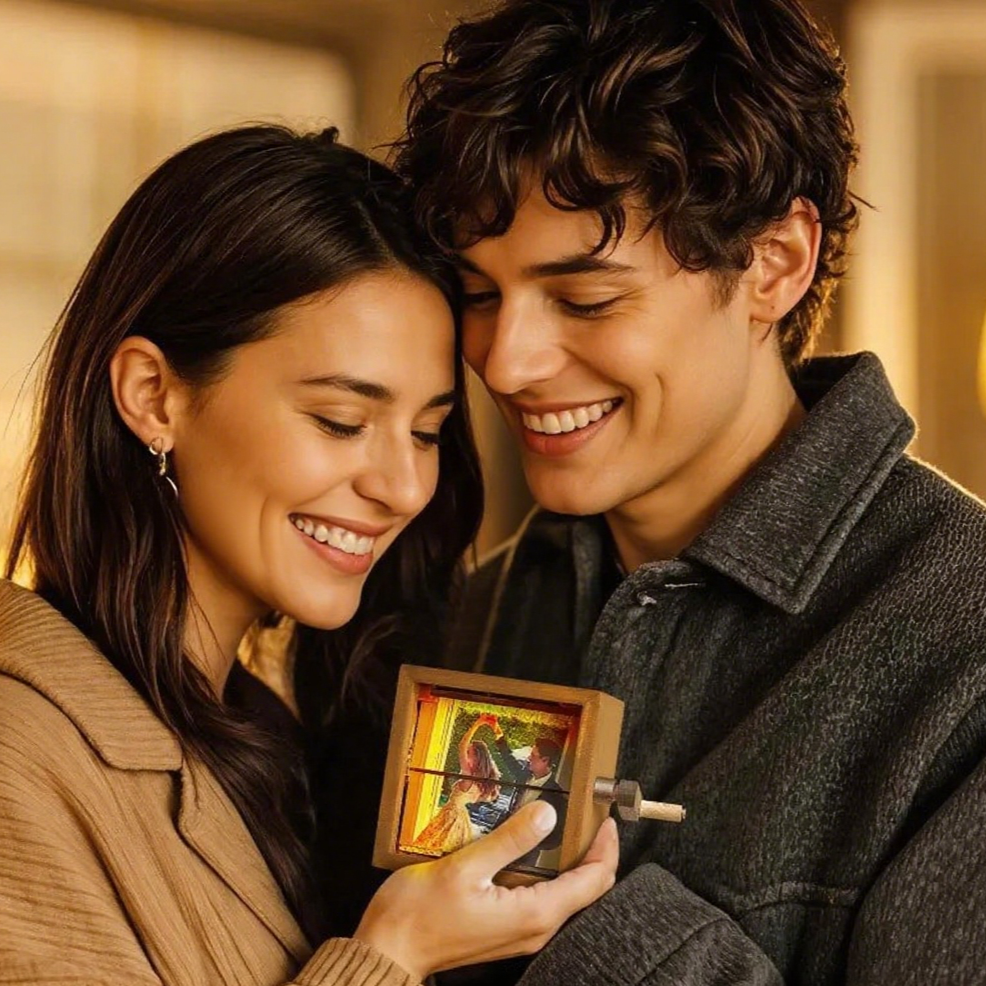 Custom Photo Flipbook Hand Cranked Mechanical Personalized Walnut Box with Light-larkway tradelink