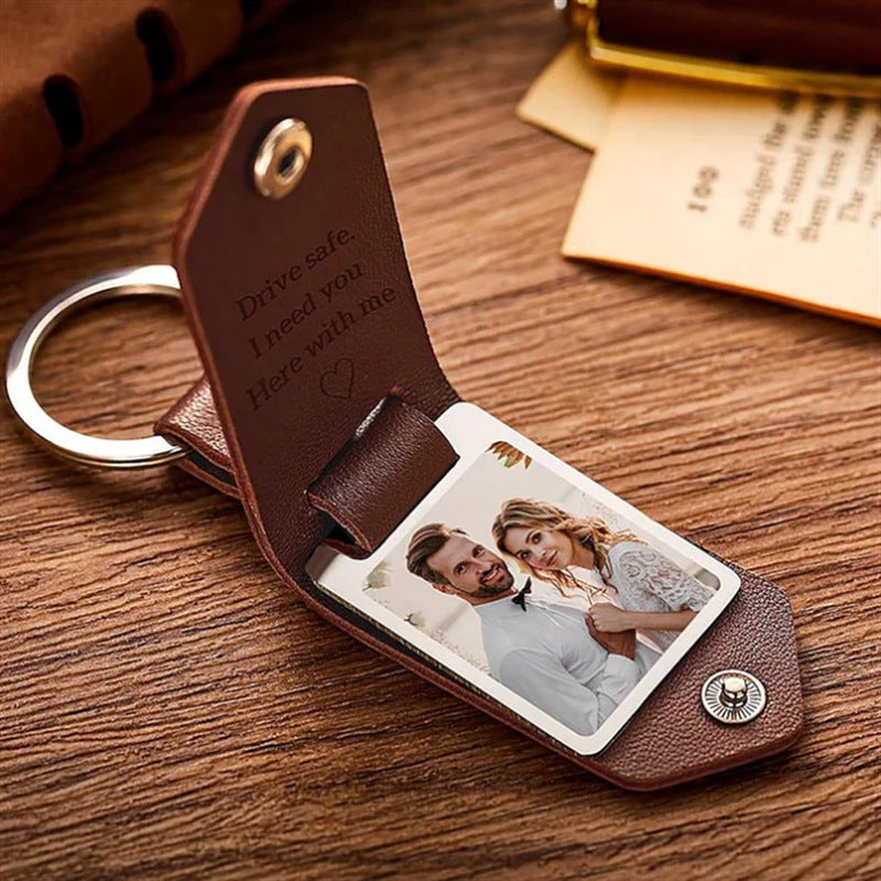 Personalized UV Color Printing Leather Keychain Photo Custom Text Creative Accessory-larkway tradelink