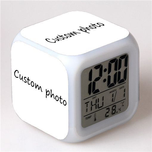 Custom Photo LED Alarm Clock with Color Changing Night Light Personalized Gift-larkway tradelink