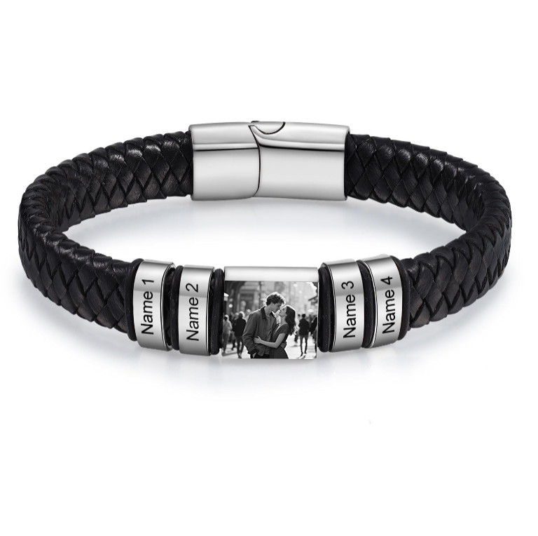 Customized Leather Bracelet Stainless Steel  Engraving Photo and Text  Personalized  Accessories Gifts-larkway tradelink