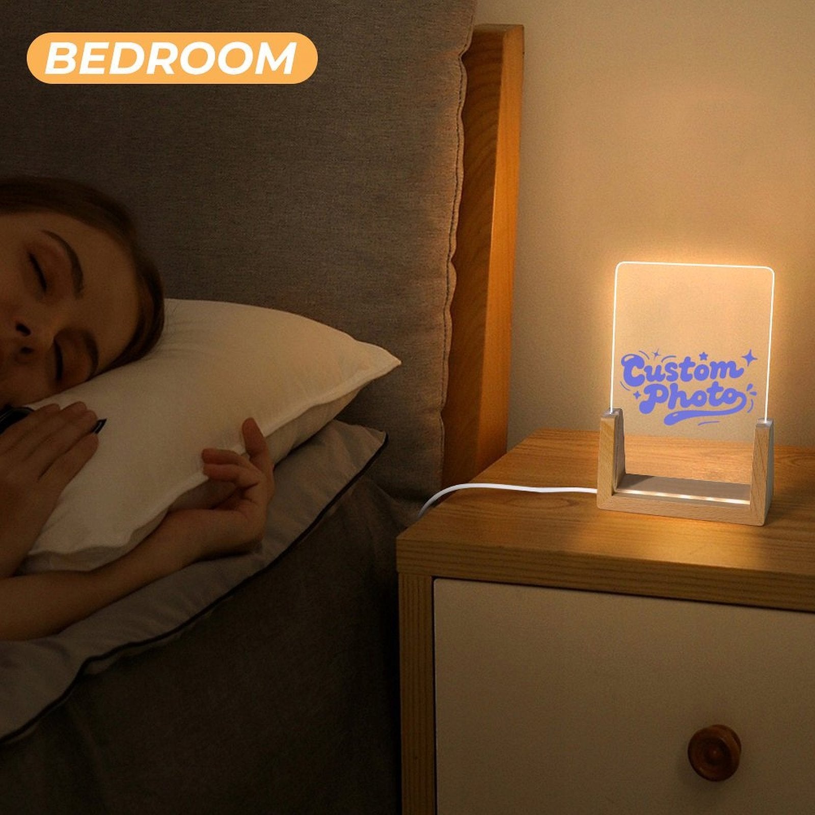 Custom Photo Acrylic Night Light Wood Base Color Changing Personalized Gift-larkway tradelink