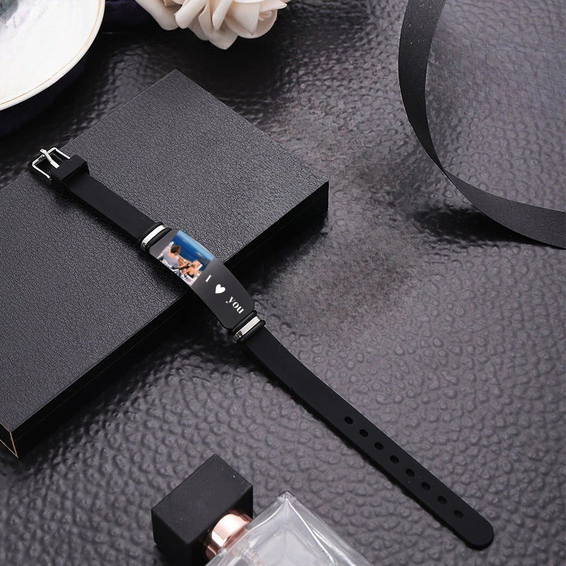 Personalized Engraving Silicone And Titanium Steel Bracelet Customized Photo And Text-larkway tradelink