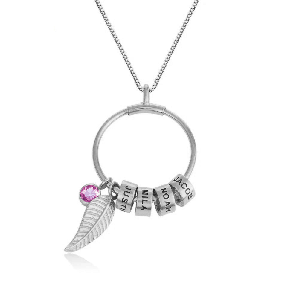 Personalized Birthstone Stainless Steel Leaf shaped Necklace Customized Text Gift-larkway tradelink