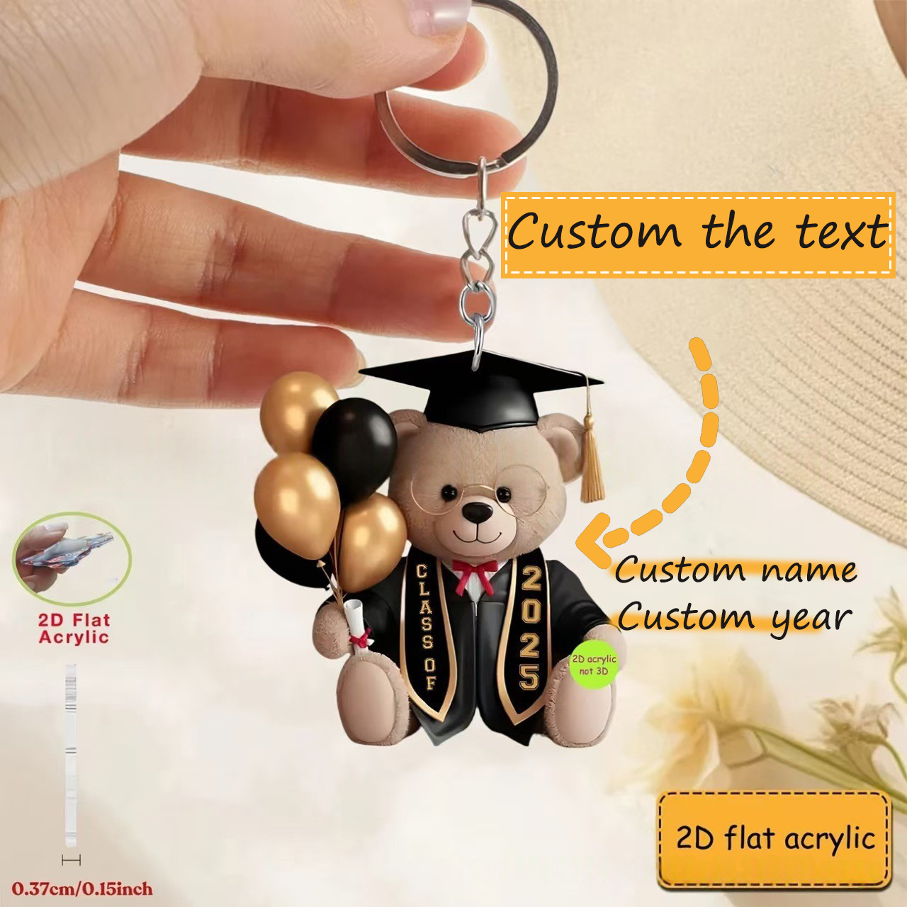 Personalized Keychain Ornament Acrylic Custom Text Gift for Graduation-larkway tradelink