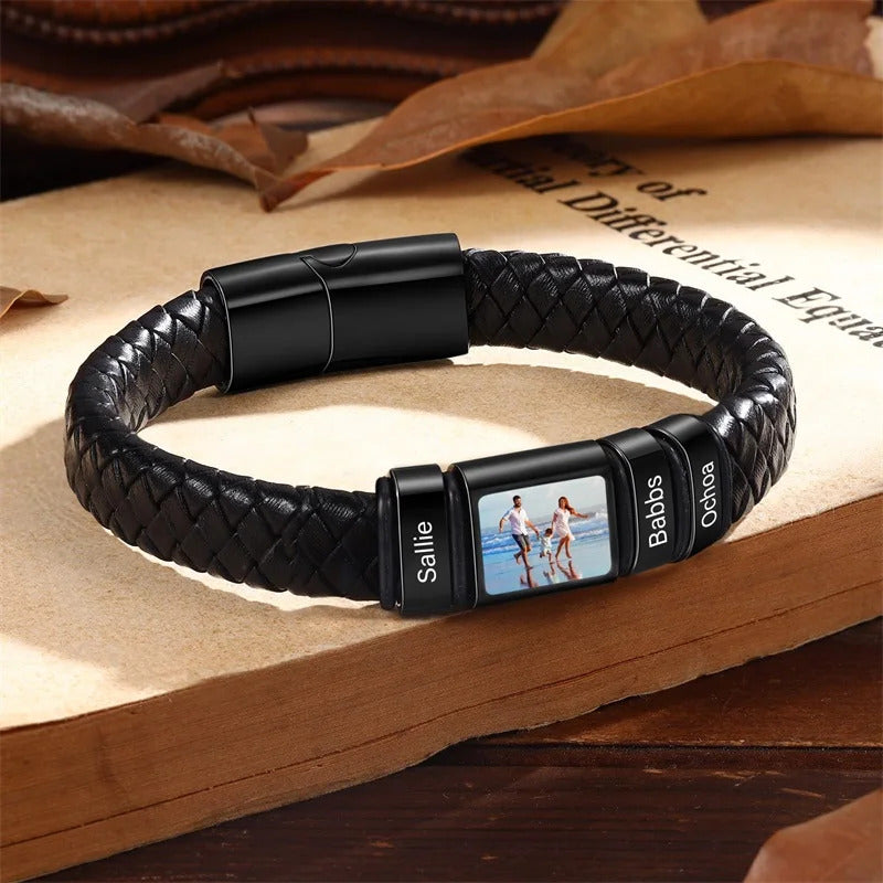 Customized Leather Bracelet Stainless Steel  Engraving Photo and Text  Personalized  Accessories Gifts-larkway tradelink