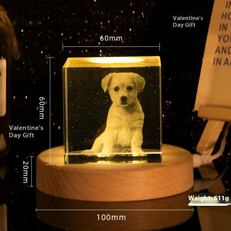 Personalized Crystal Photo and Text Desktop Decor Custom Photo Night Light Optional Crystal Shapes-larkway tradelink