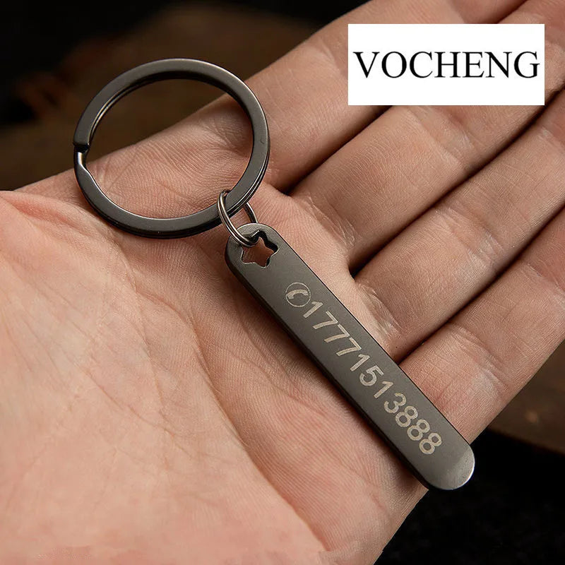 Custom Phone Number Keychains Personalized  Laser Engraving Titanium Bar Keyring Gifts-larkway tradelink