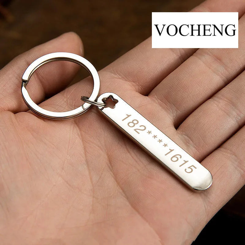 Custom Phone Number Keychains Personalized  Laser Engraving Titanium Bar Keyring Gifts-larkway tradelink