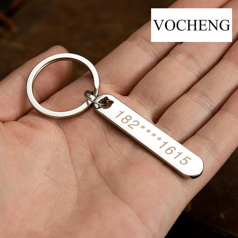 Custom Phone Number Keychains Personalized  Laser Engraving Titanium Bar Keyring Gifts-larkway tradelink