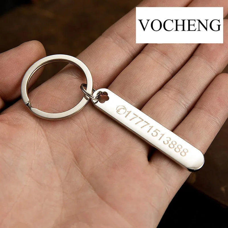 Custom Phone Number Keychains Personalized  Laser Engraving Titanium Bar Keyring Gifts-larkway tradelink