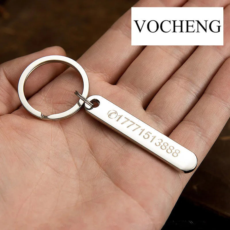 Custom Phone Number Keychains Personalized  Laser Engraving Titanium Bar Keyring Gifts-larkway tradelink