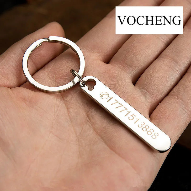 Custom Phone Number Keychains Personalized  Laser Engraving Titanium Bar Keyring Gifts-larkway tradelink