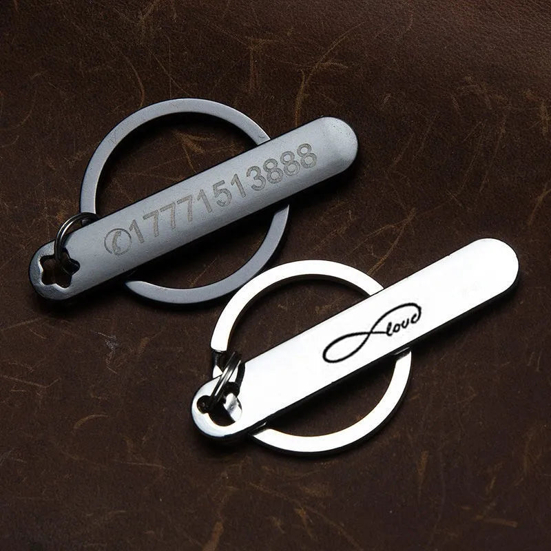 Custom Phone Number Keychains Personalized  Laser Engraving Titanium Bar Keyring Gifts-larkway tradelink