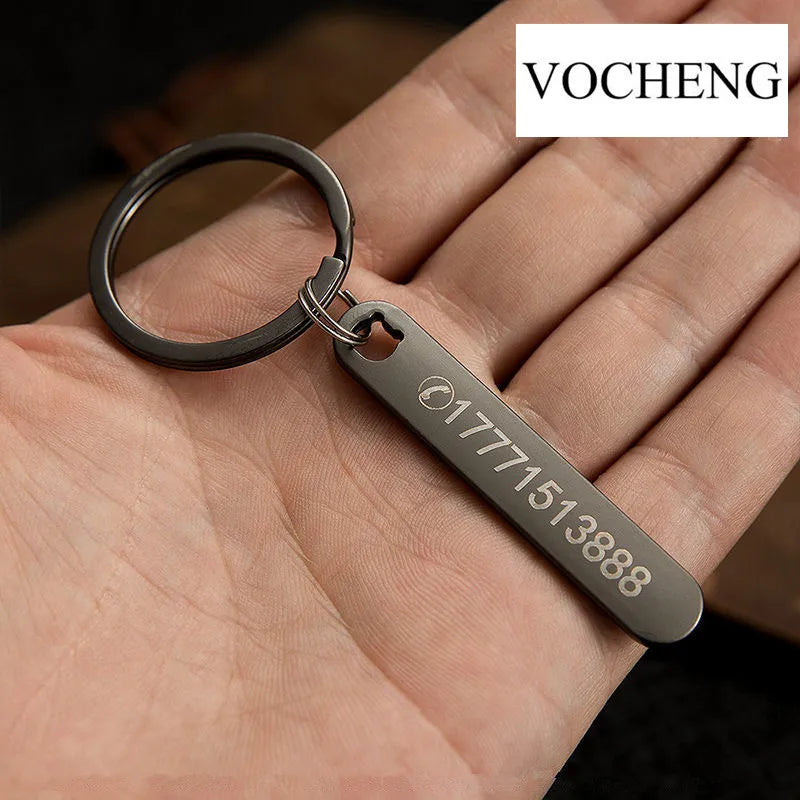 Custom Phone Number Keychains Personalized  Laser Engraving Titanium Bar Keyring Gifts-larkway tradelink