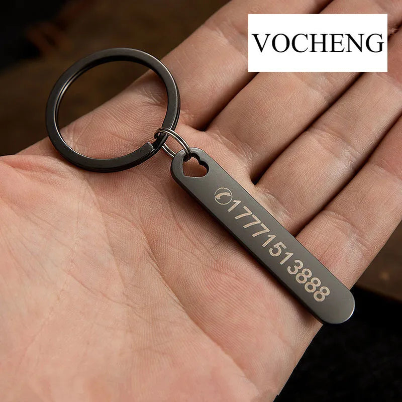Custom Phone Number Keychains Personalized  Laser Engraving Titanium Bar Keyring Gifts-larkway tradelink