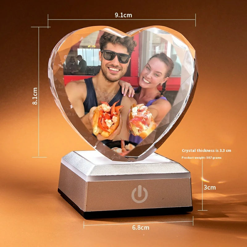Personalized Crystal Photo and Text Desktop Decor Custom Photo Night Light Optional Crystal Shapes-larkway tradelink