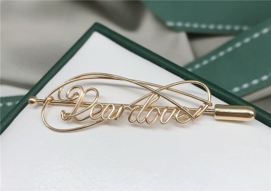 Custom gold clad Pearl Pin Personalized Letter Name Stylized Design Gift 6.6cm Length-larkway tradelink