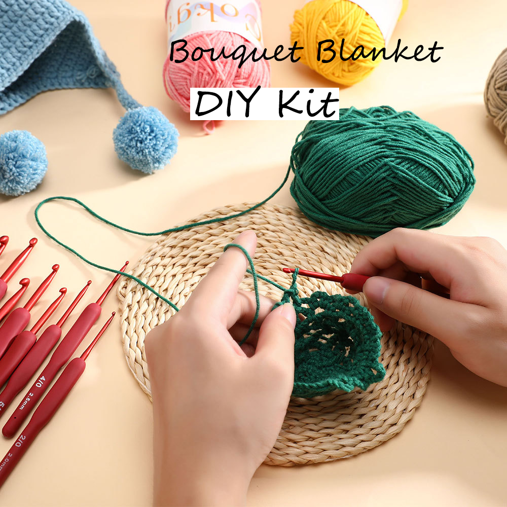 Hand-Knitted Rose Blanket DIY Kit & Ready-Made Gift for Mother's Day Valentine's Day-larkway tradelink