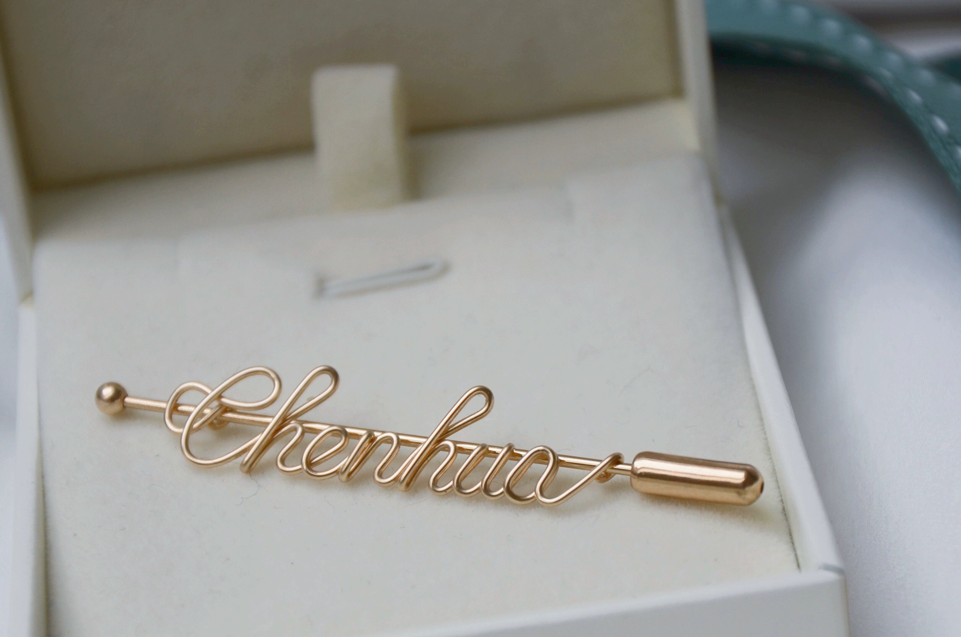Custom gold clad Pearl Pin Personalized Letter Name Stylized Design Gift 6.6cm Length-larkway tradelink