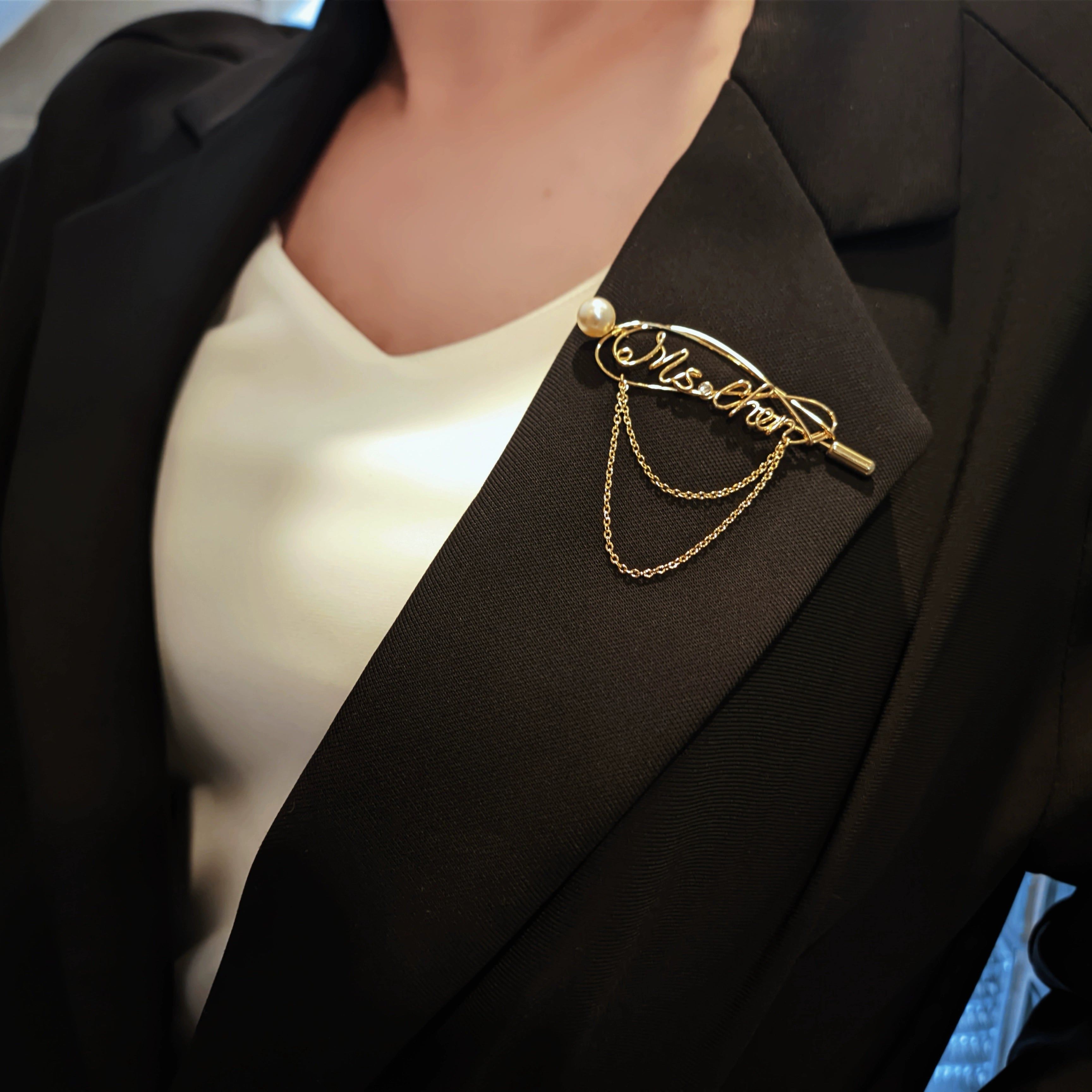 Custom gold clad Pearl Pin Personalized Letter Name Stylized Design Gift 6.6cm Length-larkway tradelink