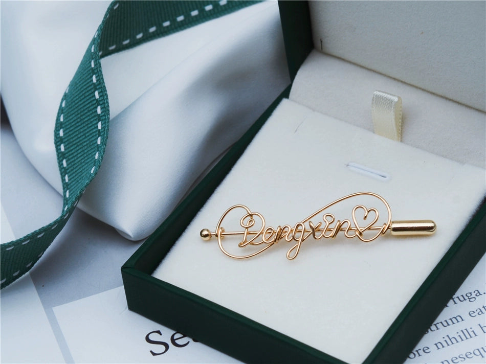 Custom gold clad Pearl Pin Personalized Letter Name Stylized Design Gift 6.6cm Length-larkway tradelink