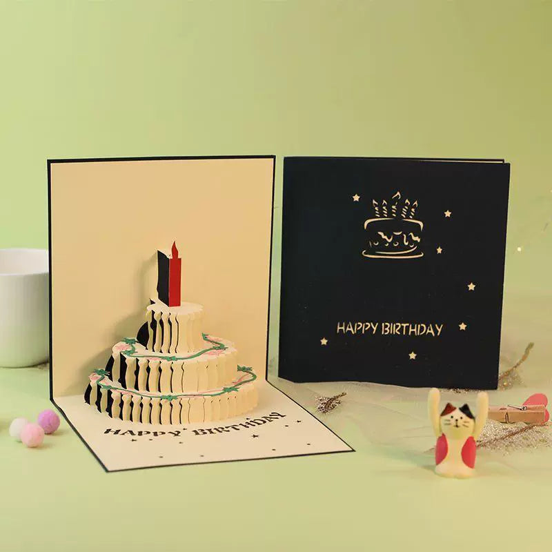 3D Card Happy Birthday Pop Up Greeting Card Blue Cake Card for Her Him 15x15cm-larkway tradelink