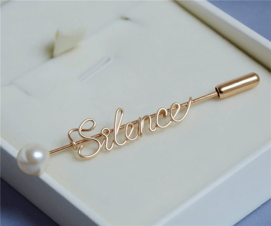 Custom gold clad Pearl Pin Personalized Letter Name Stylized Design Gift 6.6cm Length-larkway tradelink