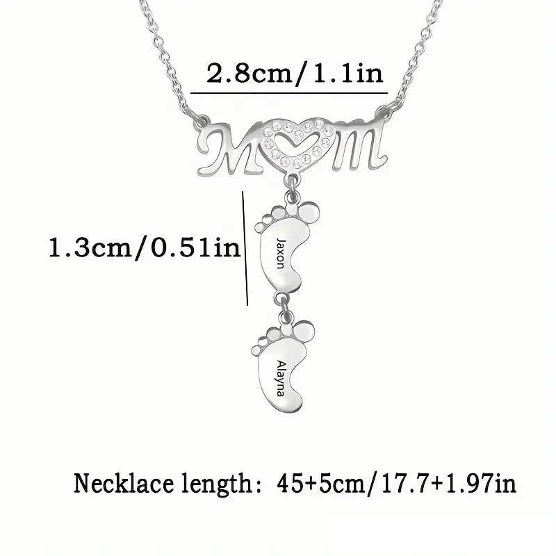 Custom Engraved Name Necklace Personalized Love Mom Heart Baby Feet Charm For Mother's Day-larkway tradelink