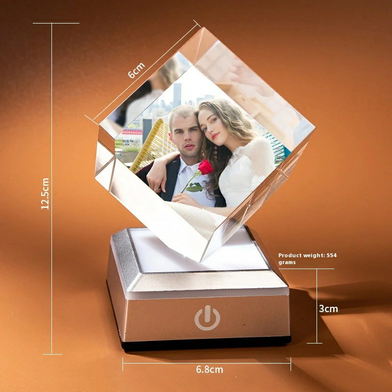 Personalized Crystal Photo and Text Desktop Decor Custom Photo Night Light Optional Crystal Shapes-larkway tradelink