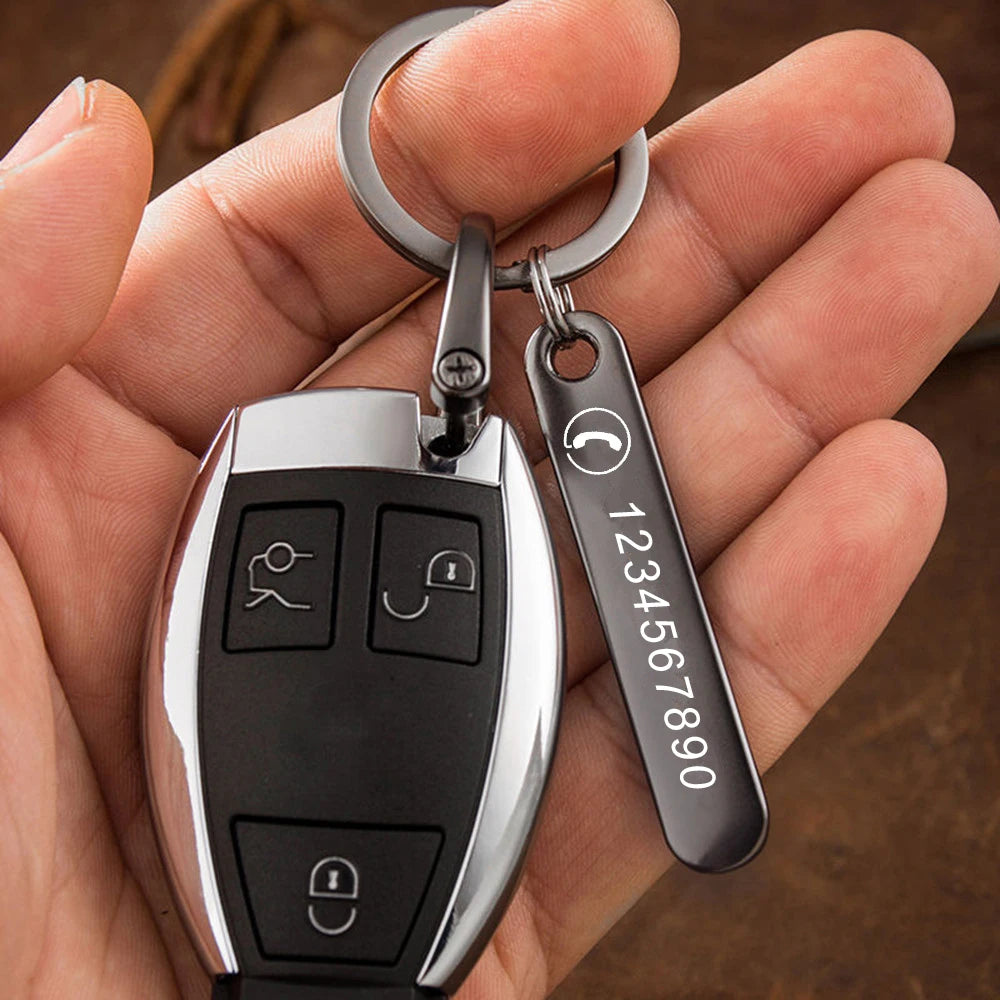 Custom Phone Number Keychains Personalized  Laser Engraving Titanium Bar Keyring Gifts-larkway tradelink