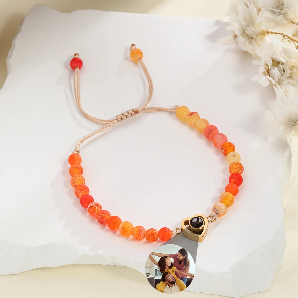 Personalized Custom Photo Projection Bracelet Colorful Bead Chain Heart Pendant Women's Bracelet Anniversary Gifts Jewelry-larkway tradelink