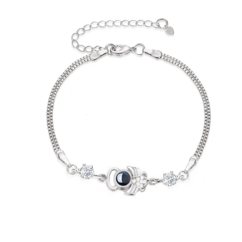 Custom Photo Projection Bracelet Heart Zircona Pendant Stainless Steel Couple DIY Picture Inside Bracelet For Women Jewelry-larkway tradelink