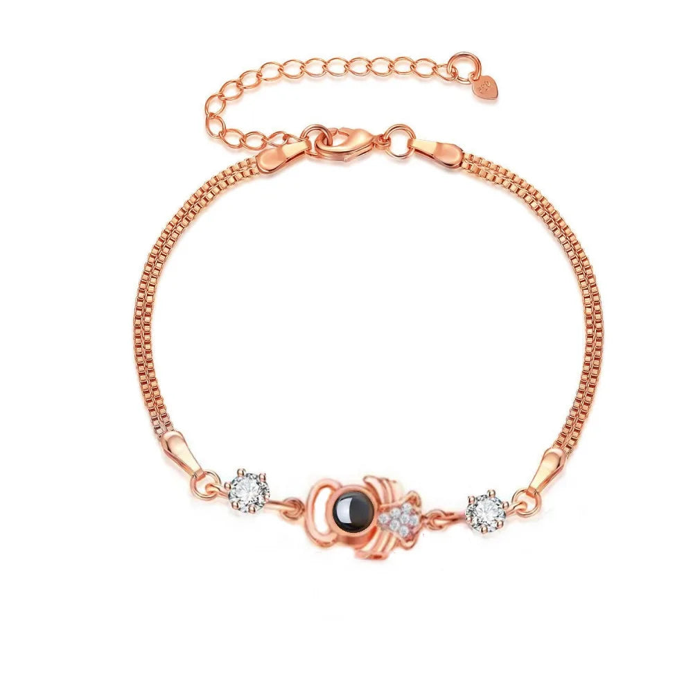 Custom Photo Projection Bracelet Heart Zircona Pendant Stainless Steel Couple DIY Picture Inside Bracelet For Women Jewelry-larkway tradelink